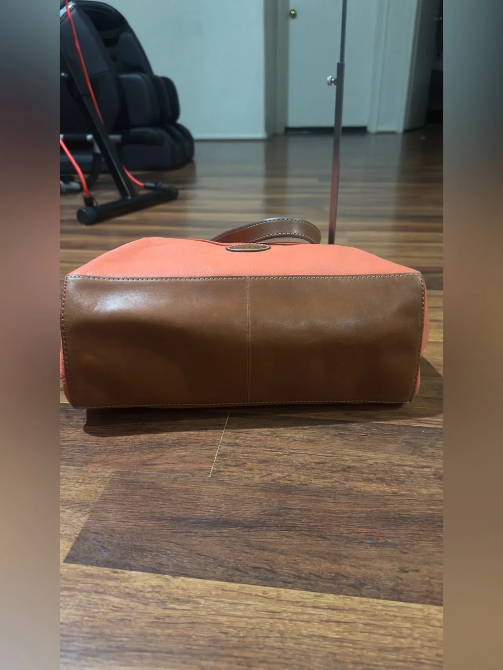 Fossil Coral Leather Tote Bag with Brown Straps
